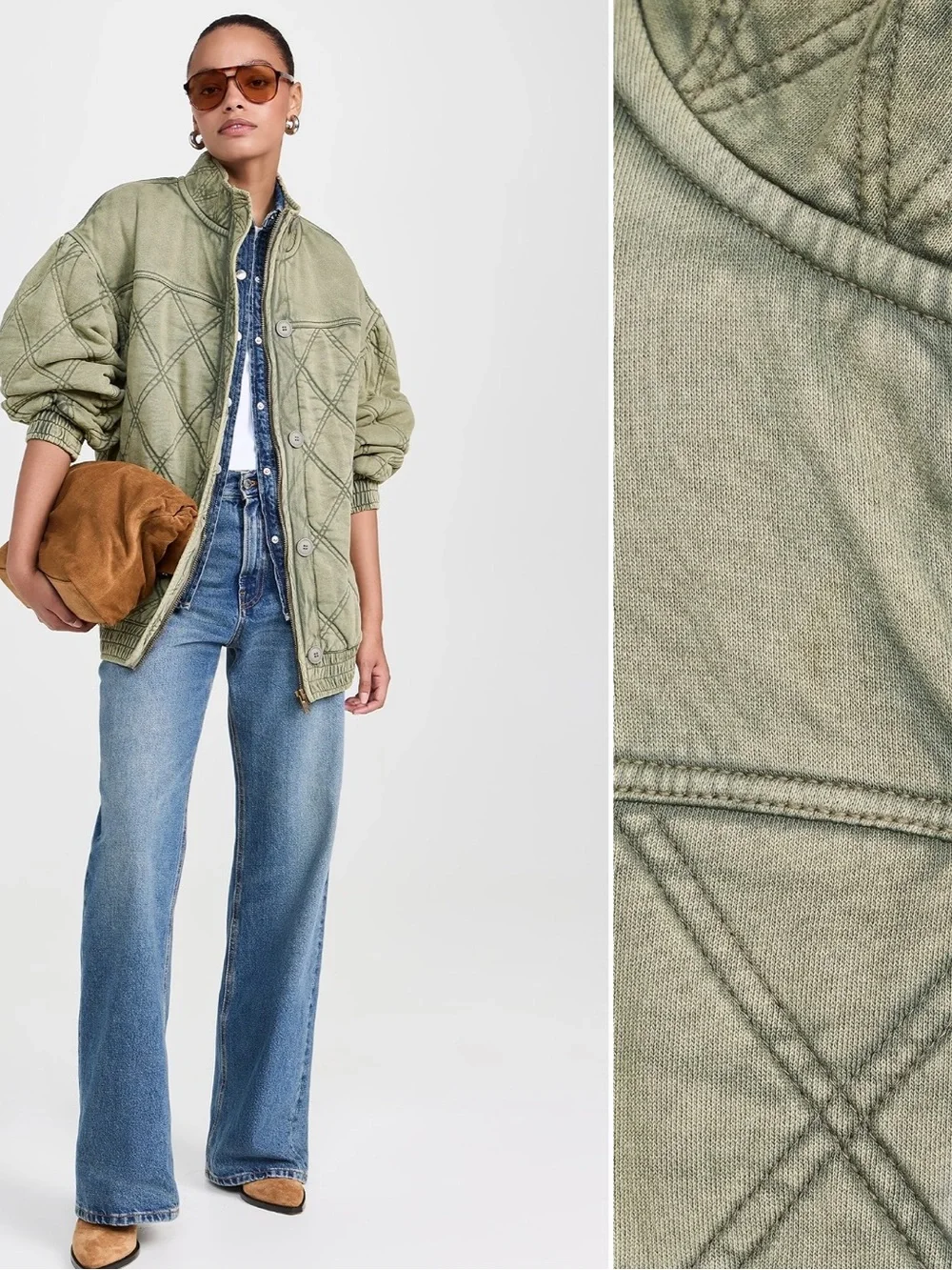 Free People Juno Green quilted coat Jacket size large